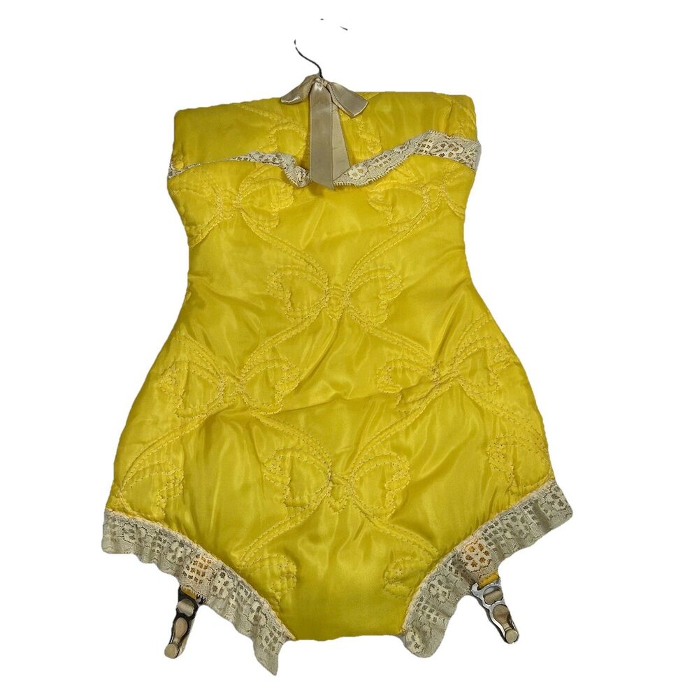 Corset Clothes Pin Holder Hanging Laundry Decorative Yellow Lace Embroidered